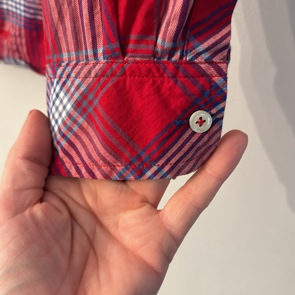 Talbots XS Button Down Collared Long Long Sleeve Red/Blue/White Plaid Shirt - Picture 4 of 6